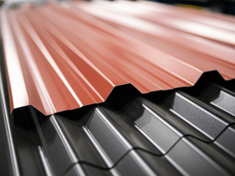A close up of a corrugated metal roof.